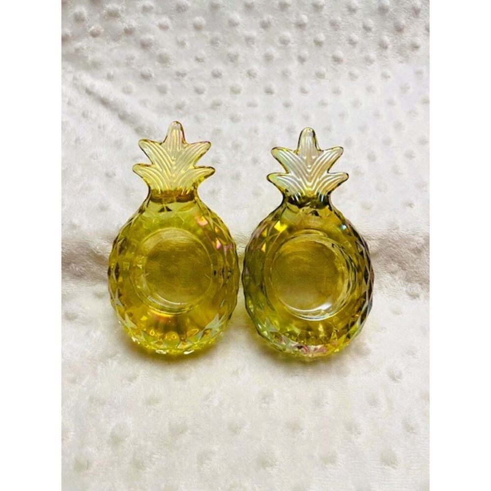 Yankee Candle Iridescent Glass Pineapple Tealight Candle Holders (2)-NEW